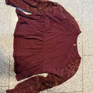 Embroidered Burgundy Women's Top